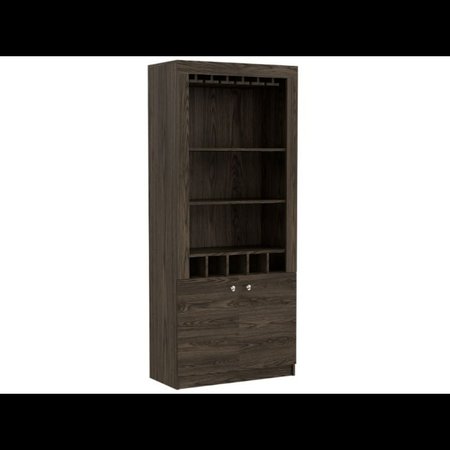 Tuhome Montenegro Bar Cabinet, Double Door Cabinet, Five Built-in Wine Rack, Three Shelves, Black BLW6550